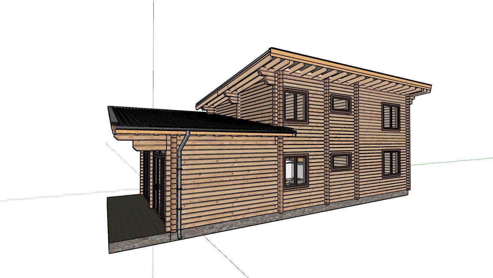 3D model of a wooden house with three bedrooms 3D model_11