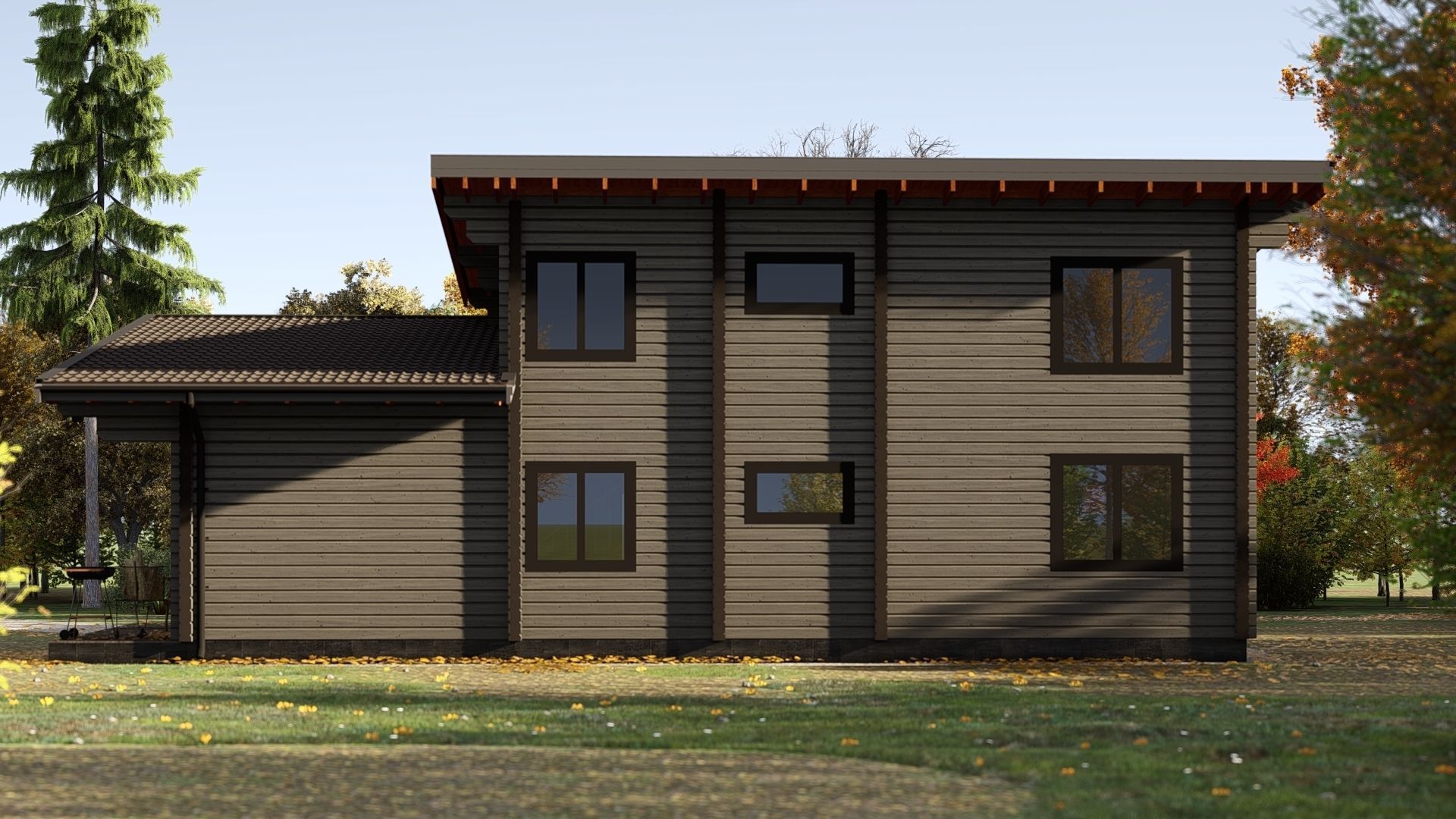 3D model of a wooden house with three bedrooms 3D model_4