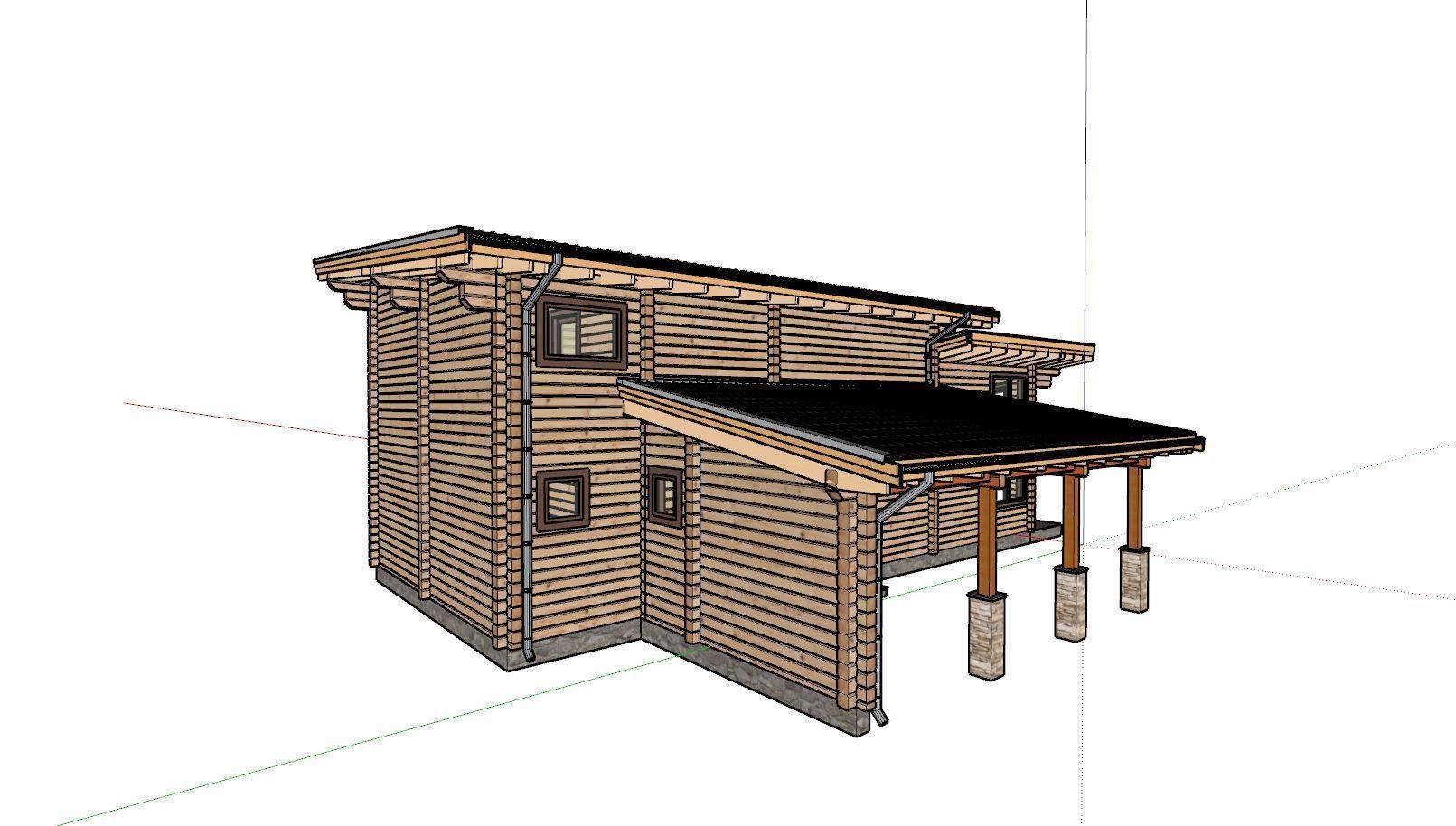 3D model of a wooden house with three bedrooms 3D model_12