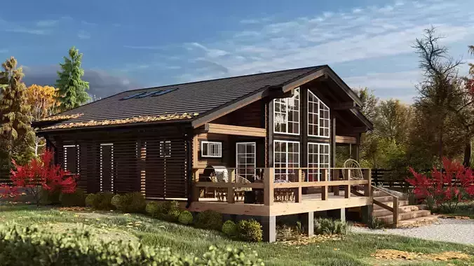 3D model of a wooden house