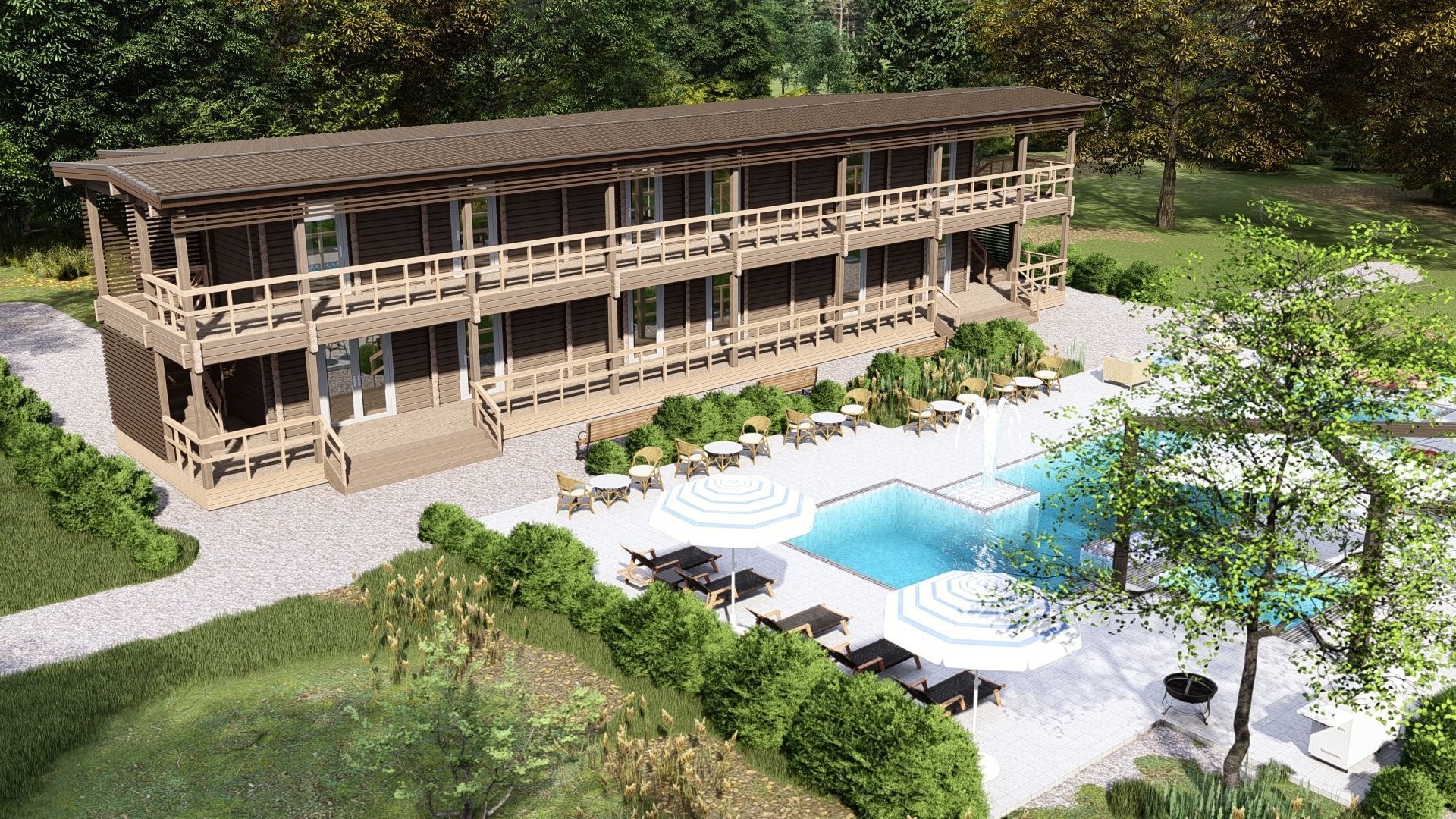 3D model of a wooden hotel 3D model_1