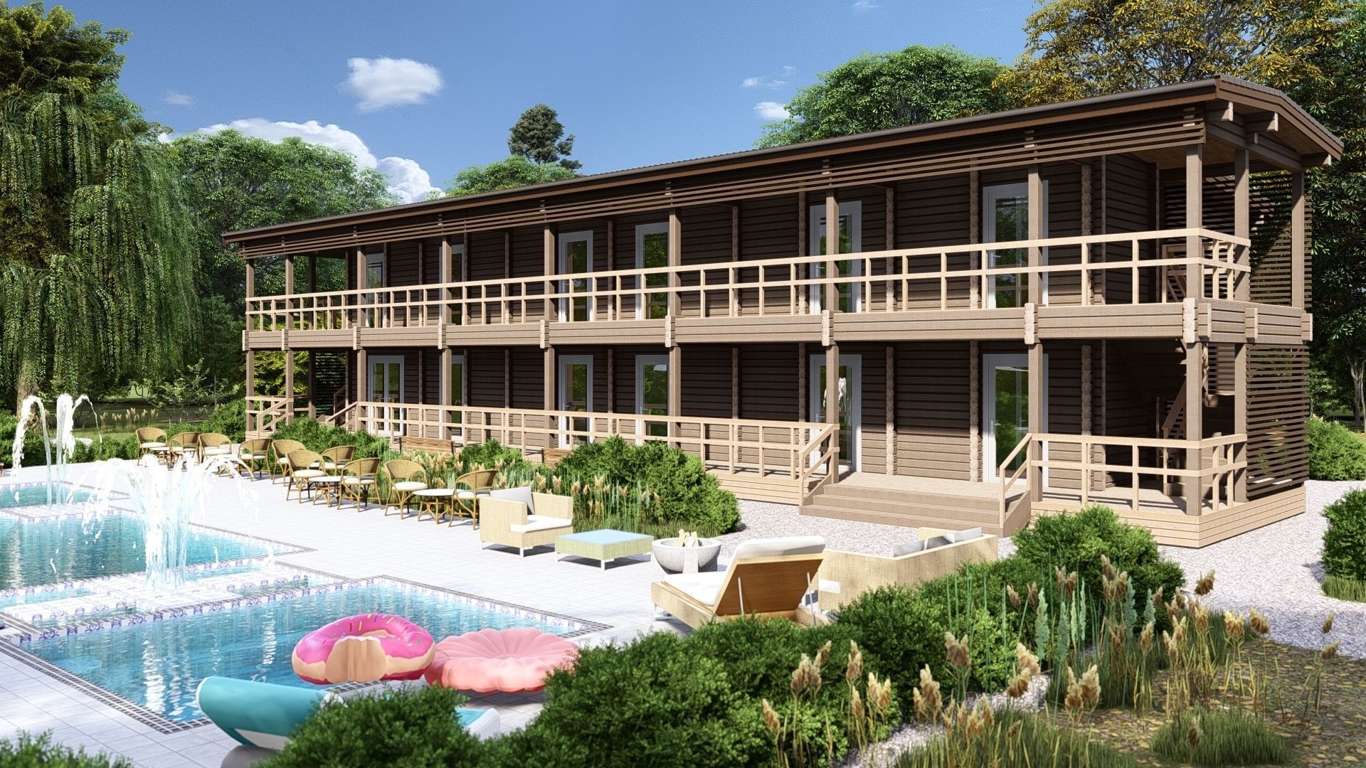 3D model of a wooden hotel 3D model_2