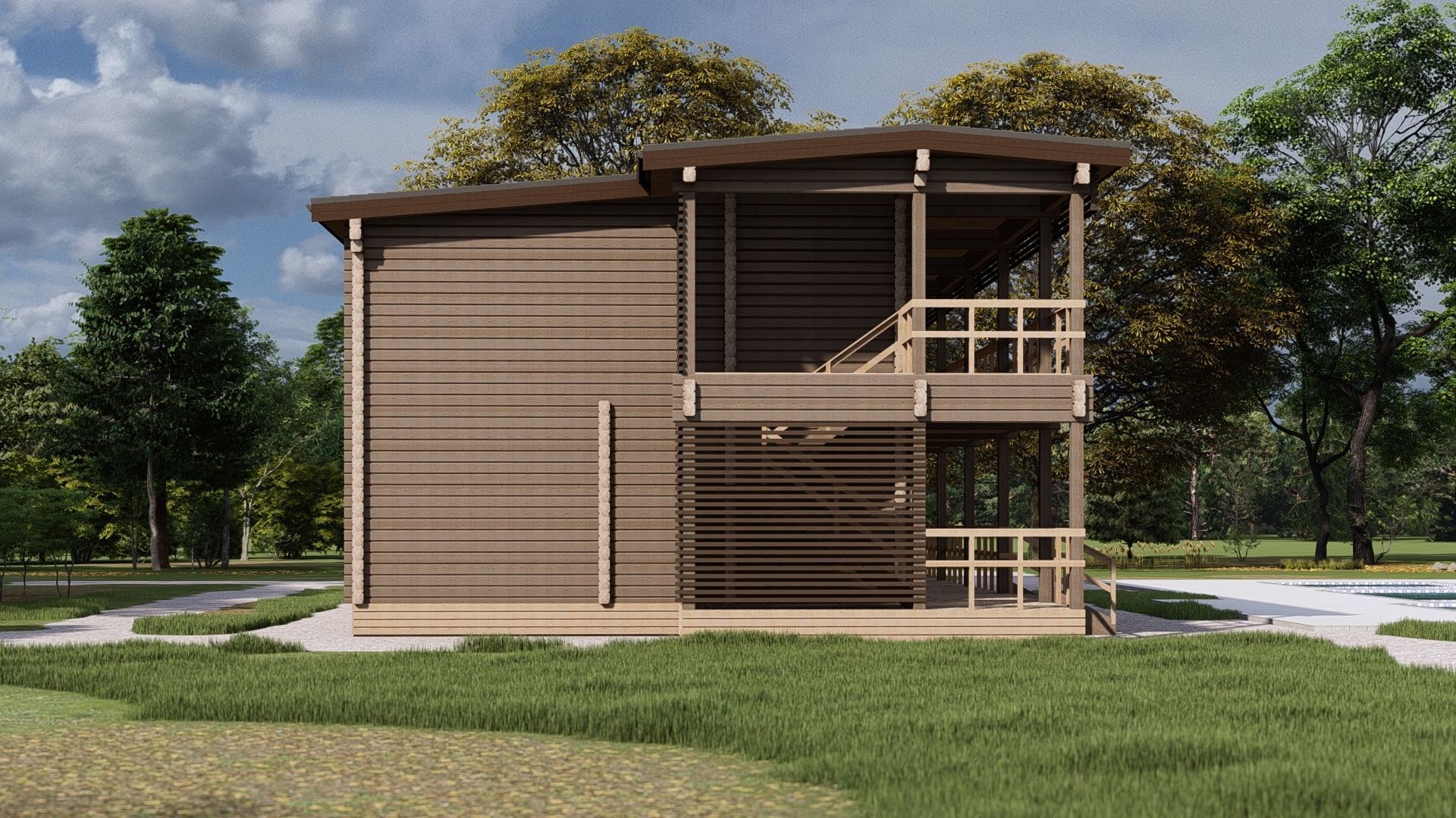 3D model of a wooden hotel 3D model_7