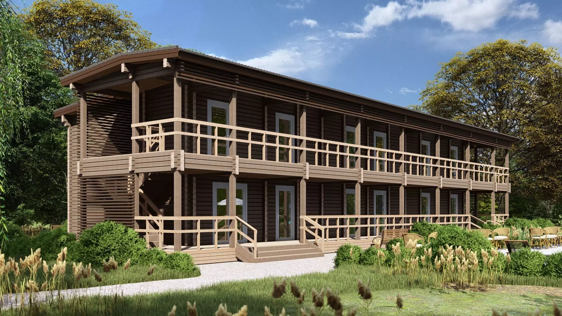 3D model of a wooden hotel 3D model_0