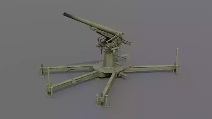 Type 88 75 mm AA gun Low-poly 3D model