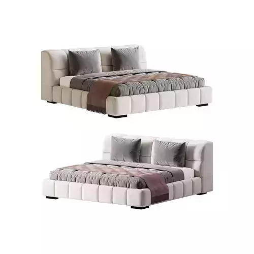 White Upholstered Wood Modern Headboard Bed