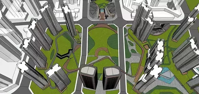 parametric highrise building along contemporary master plan 3D model