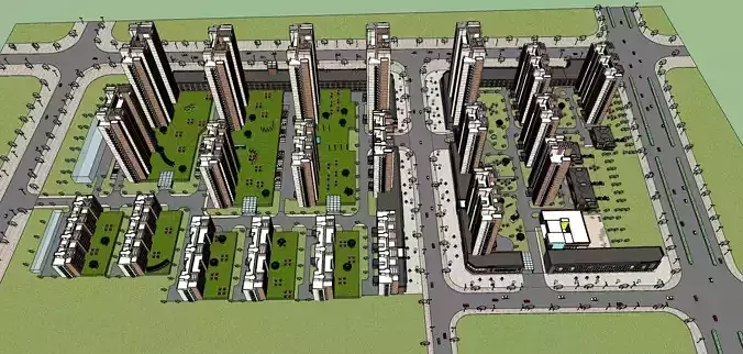 low housing systainable apartment building sketchup model 