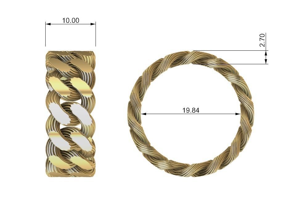 custom fluted cuban gents ring band us size 10 3D print model_4