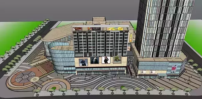 modern shopping mall with skyscrapper