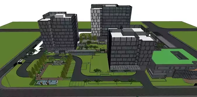 modern glass facade office building model