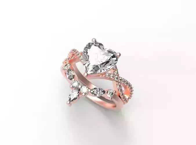 2 Carat ct Heart Shaped Diamond Ring Set twisted band