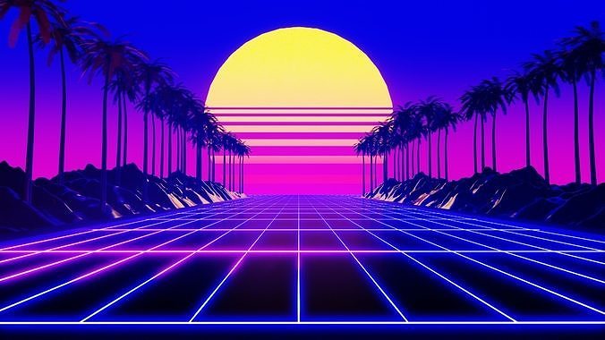 Neon Synthwave Low-poly 3D model