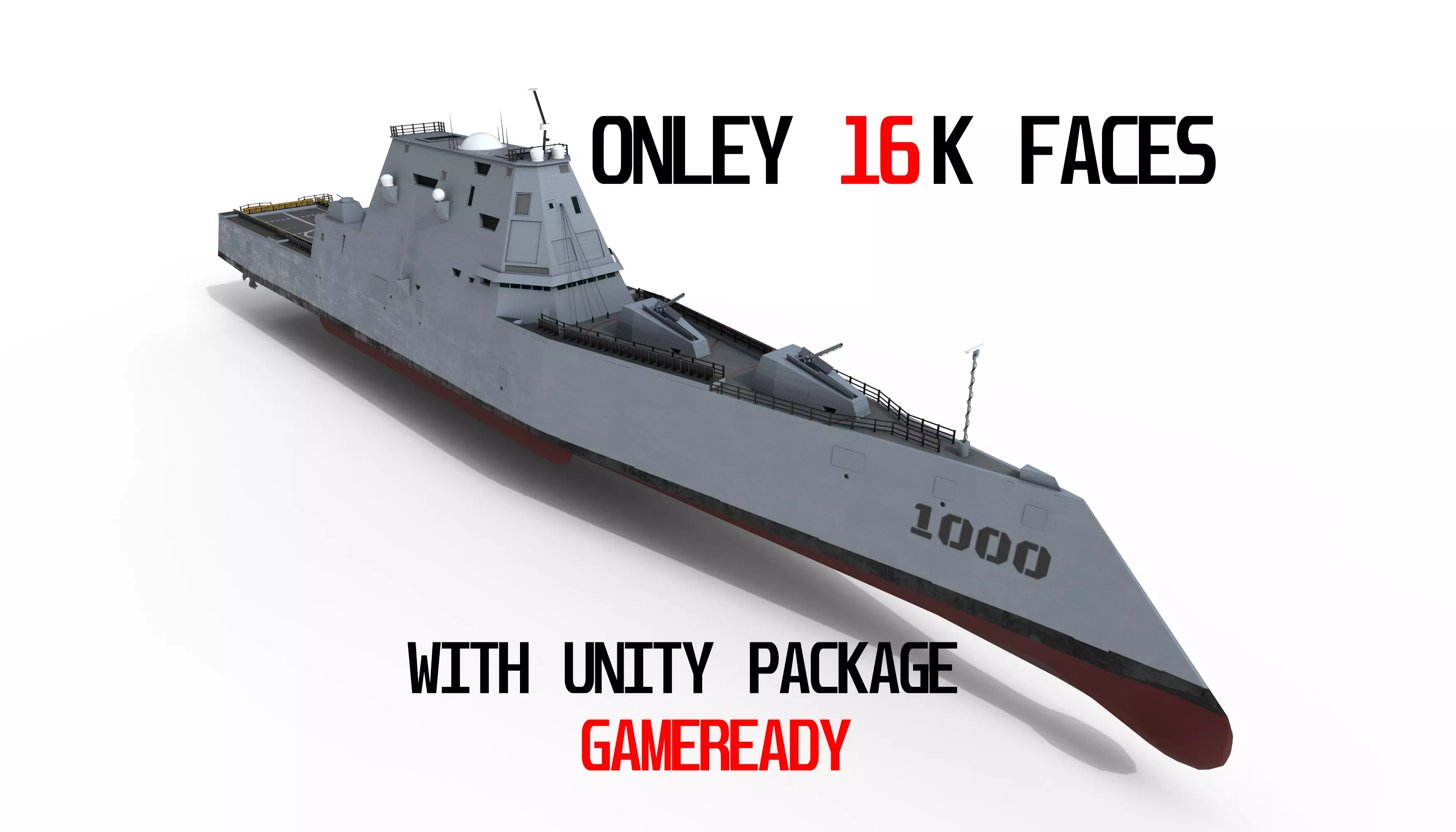Zumwalt uss DDG 1000 destroyer Low-poly 3D model