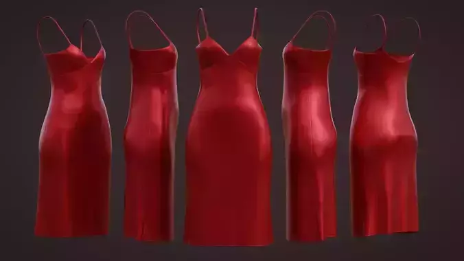 Red Slip Silk Dress 3D clothing Low-poly 3D model