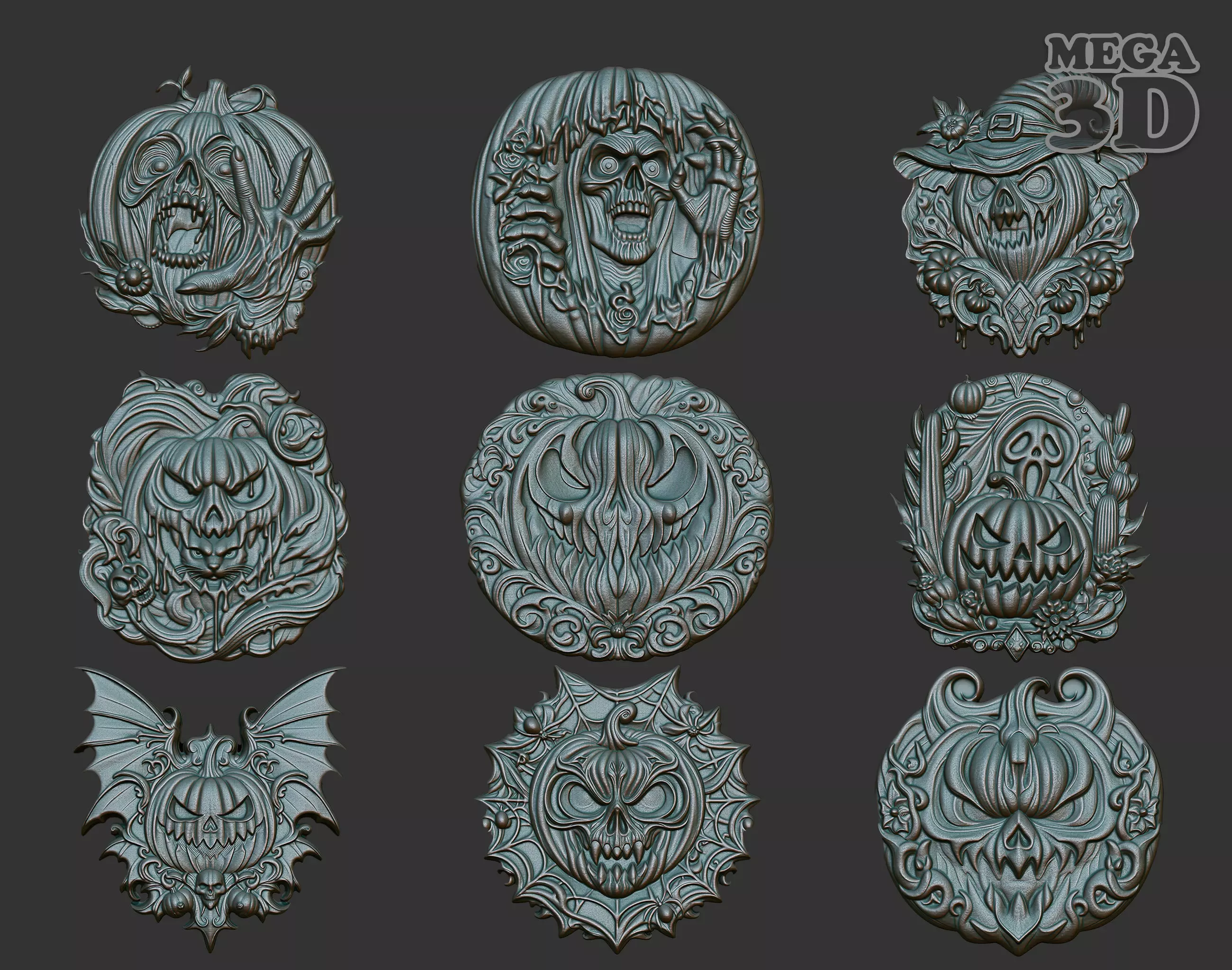 Hallloween pumpkin Basrelief Pack 240527 3D Model Collection_0