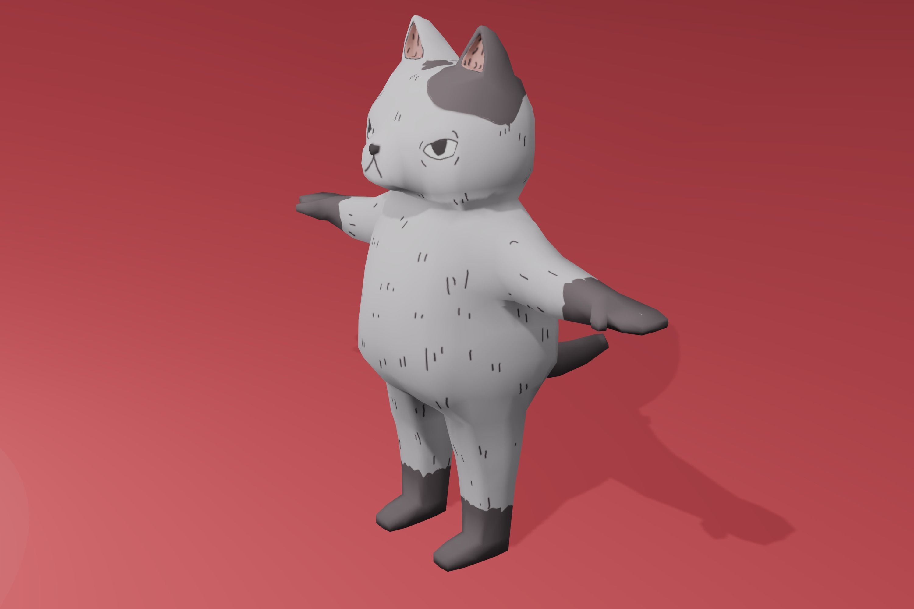Meow Cat Cartoon Character Low-poly 3D model_2