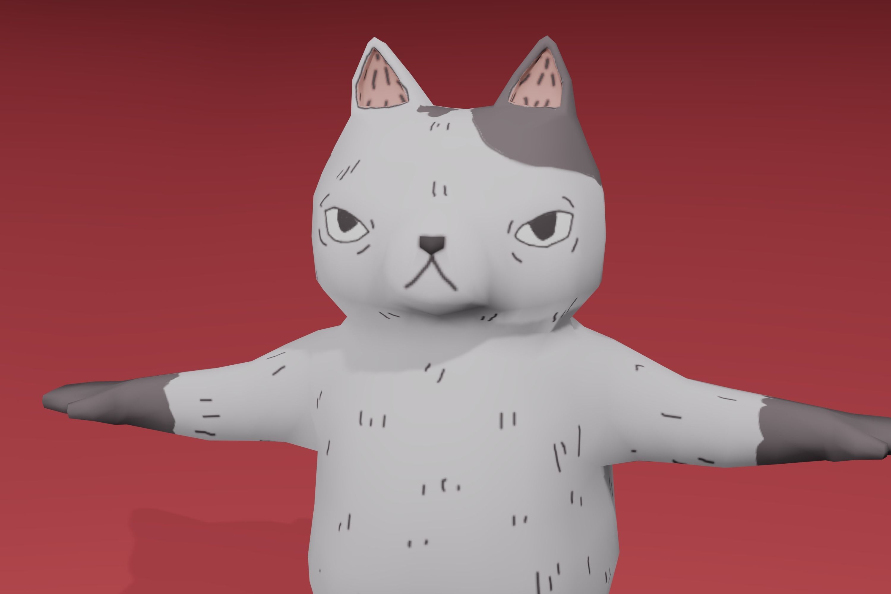 Meow Cat Cartoon Character Low-poly 3D model_1
