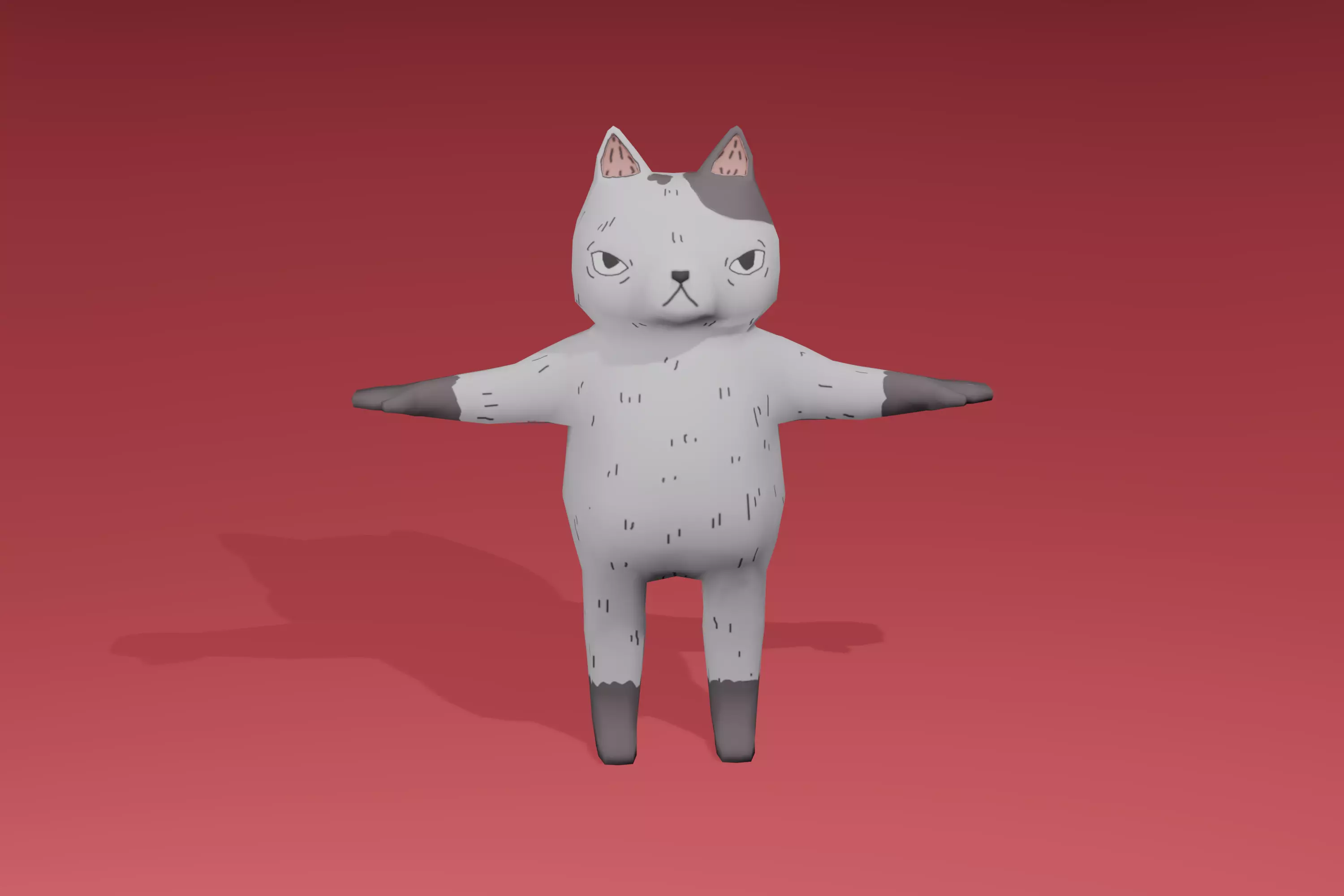 Meow Cat Cartoon Character Low-poly 3D model_0