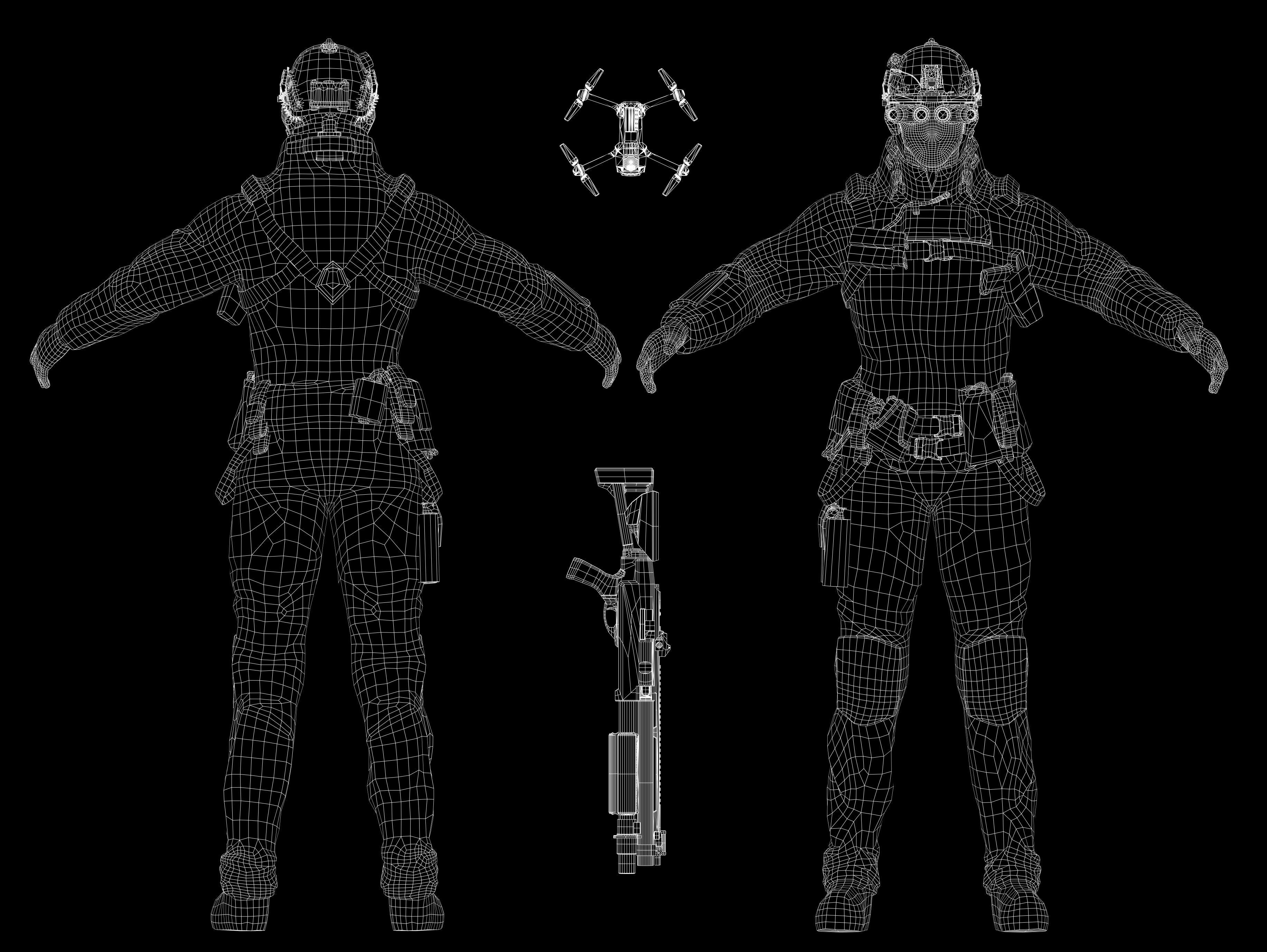 Modern Police Soldier Low-poly 3D model_10