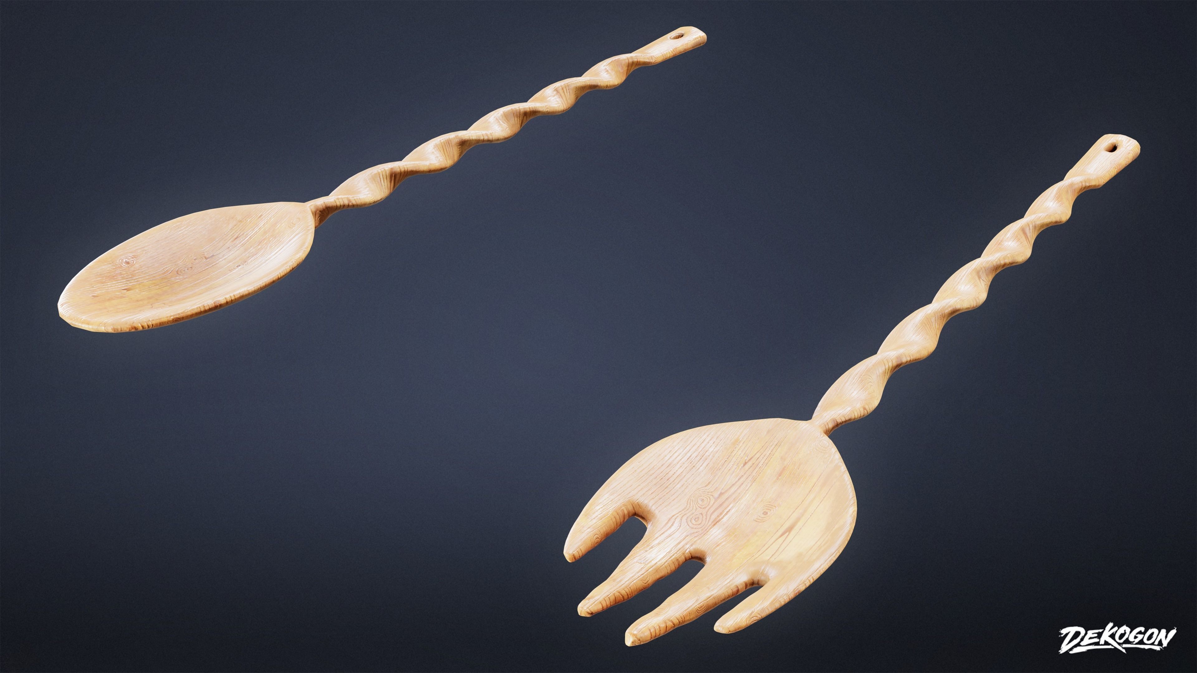 TRIANGLE DINER - Wooden Utensils 01 - LOW POLY Low-poly 3D model_1