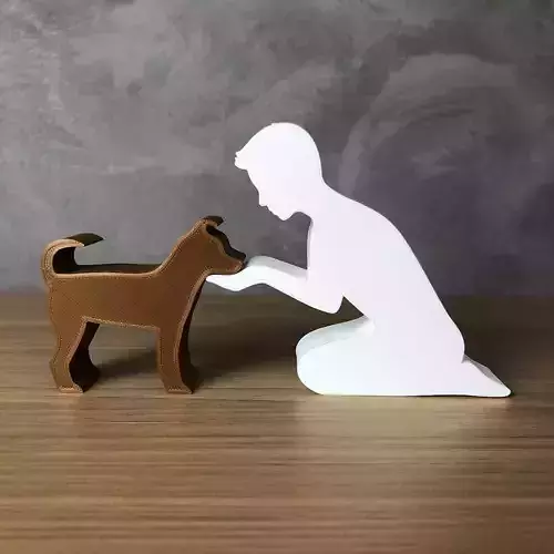 Boy and his dog for 3D printer or laser cut