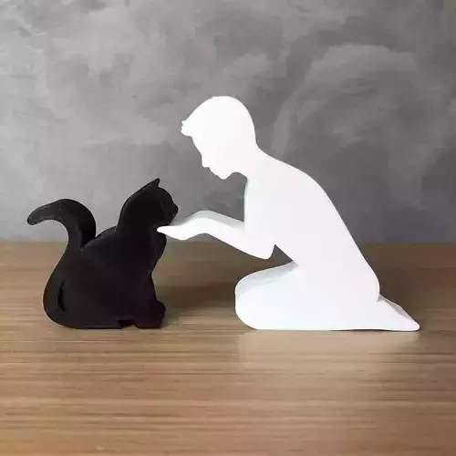 Boy and his cat for 3D printer or laser cut
