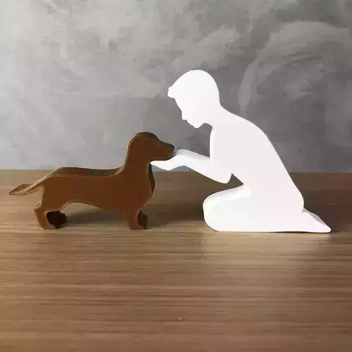 Boy and his Dachshund for 3D printer or laser cut