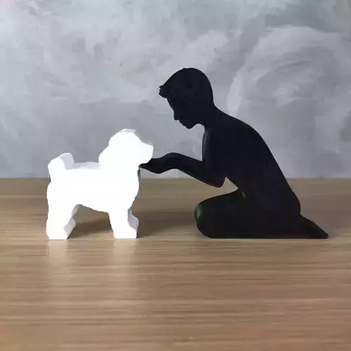 Boy and his Poodle for 3D printer or laser cut
