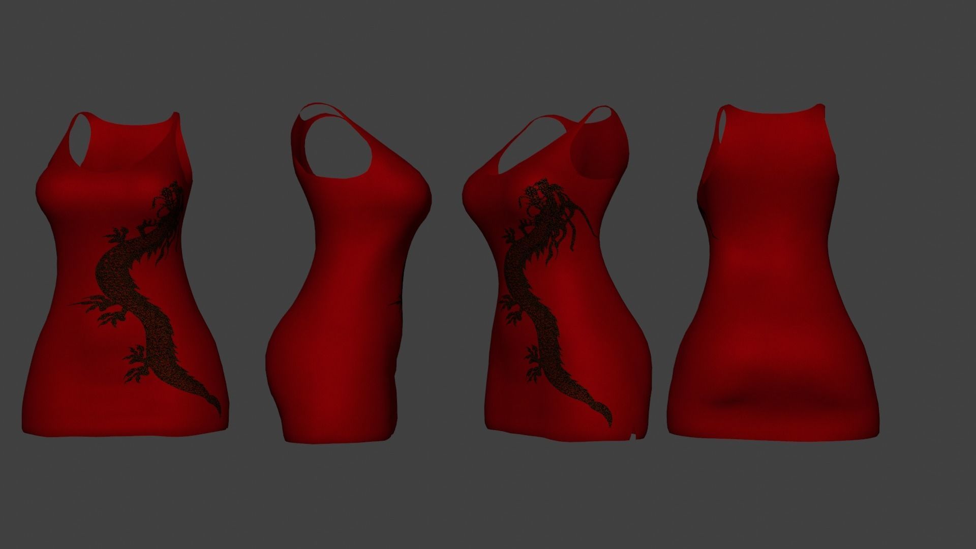 Red Dress Low-poly 3D model_2