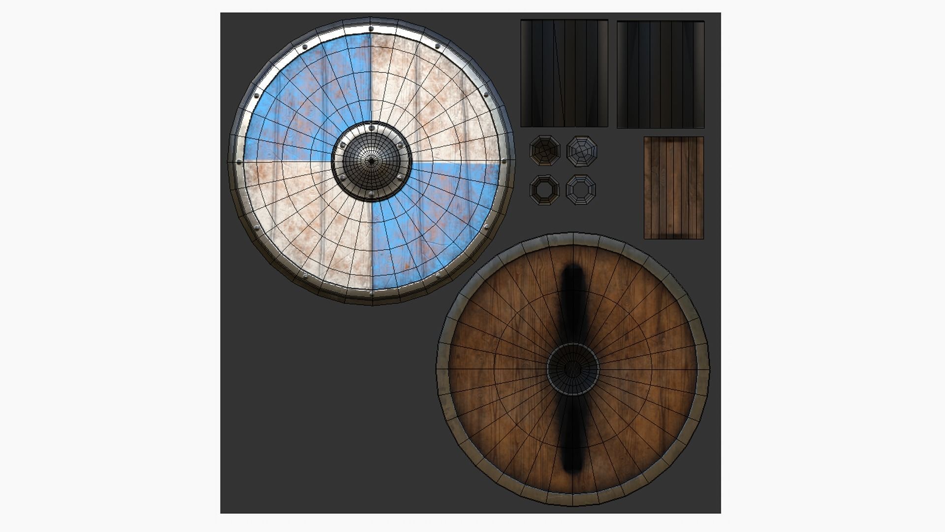 Viking Shield A02 White Blue - Character Weapon Design Low-poly 3D model_5