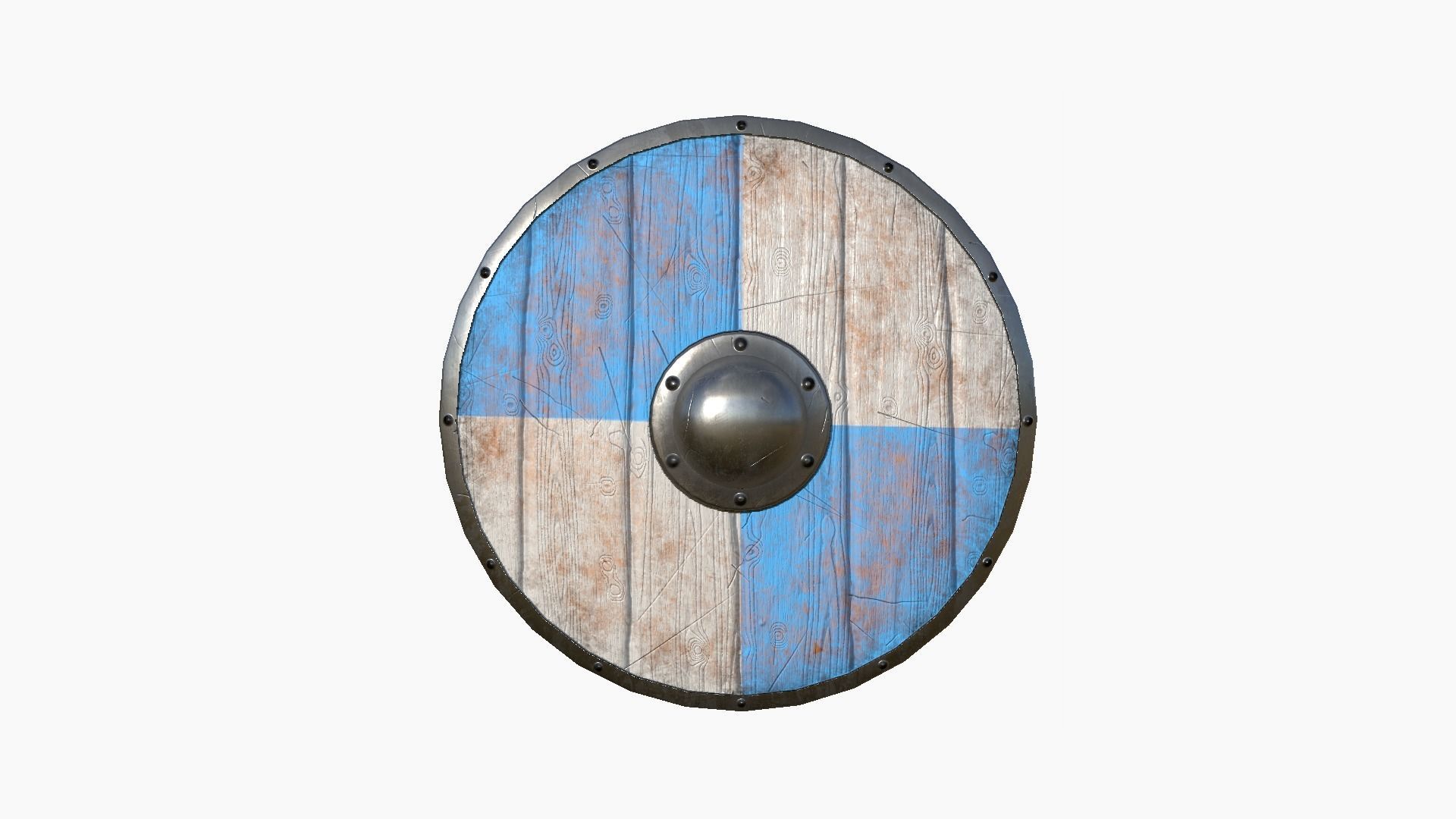 Viking Shield A02 White Blue - Character Weapon Design Low-poly 3D model_1