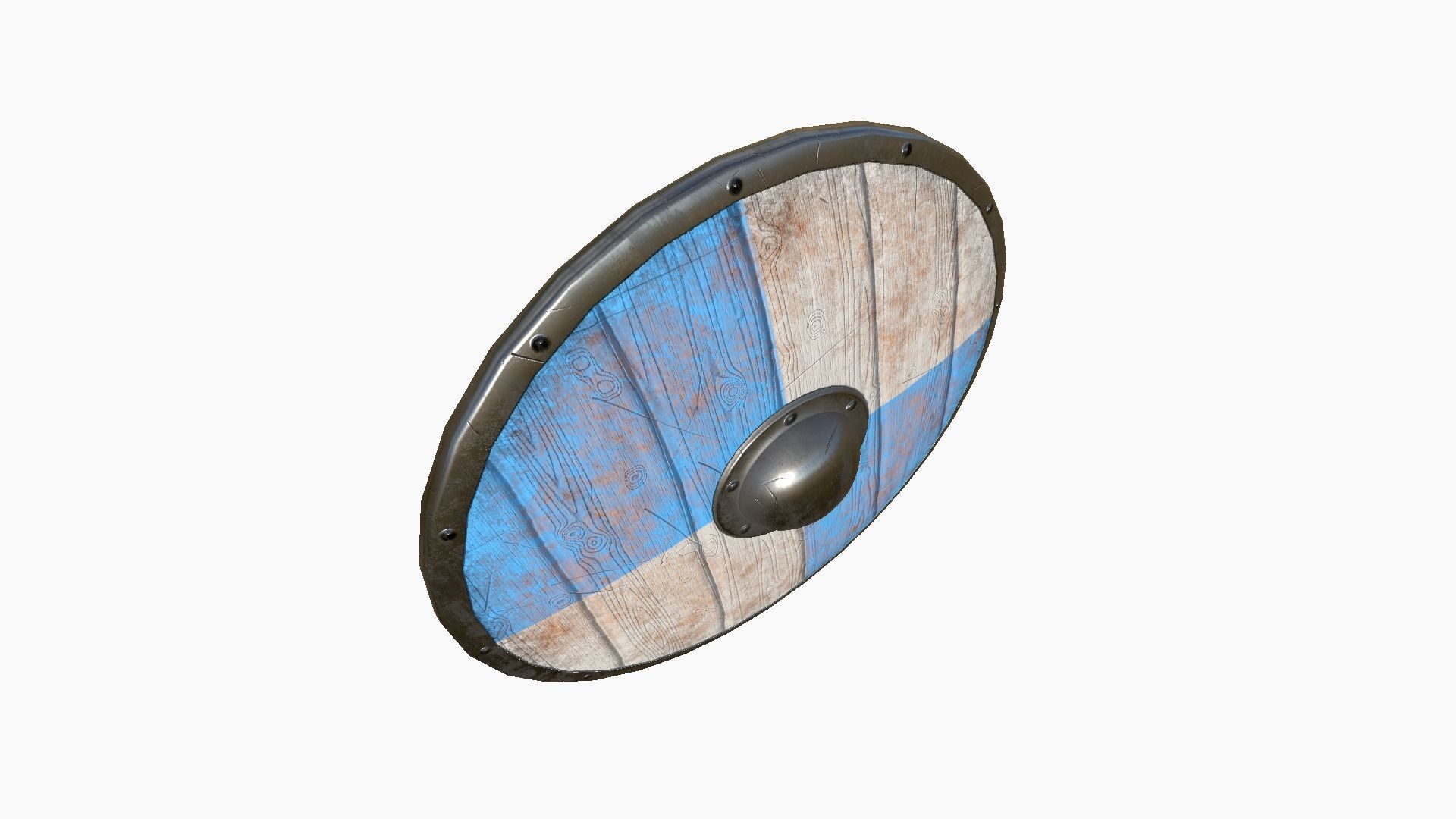 Viking Shield A02 White Blue - Character Weapon Design Low-poly 3D model_3