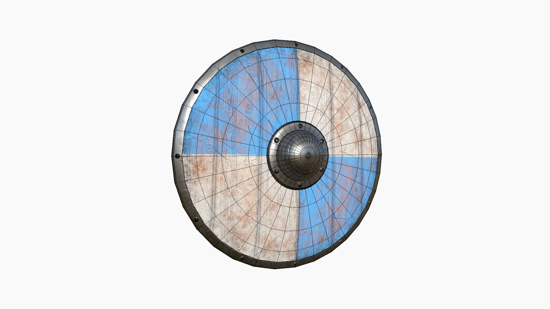 Viking Shield A02 White Blue - Character Weapon Design Low-poly 3D model_6