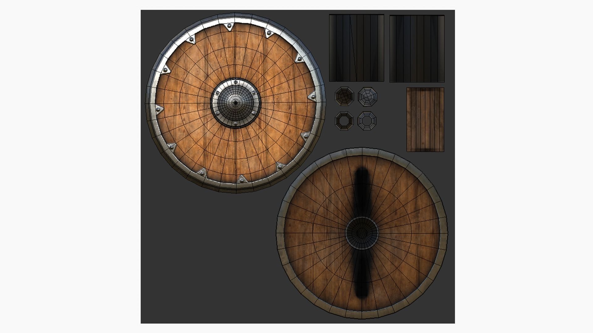 Viking Shield A01 Wooden - Character Weapon Design Low-poly 3D model_5