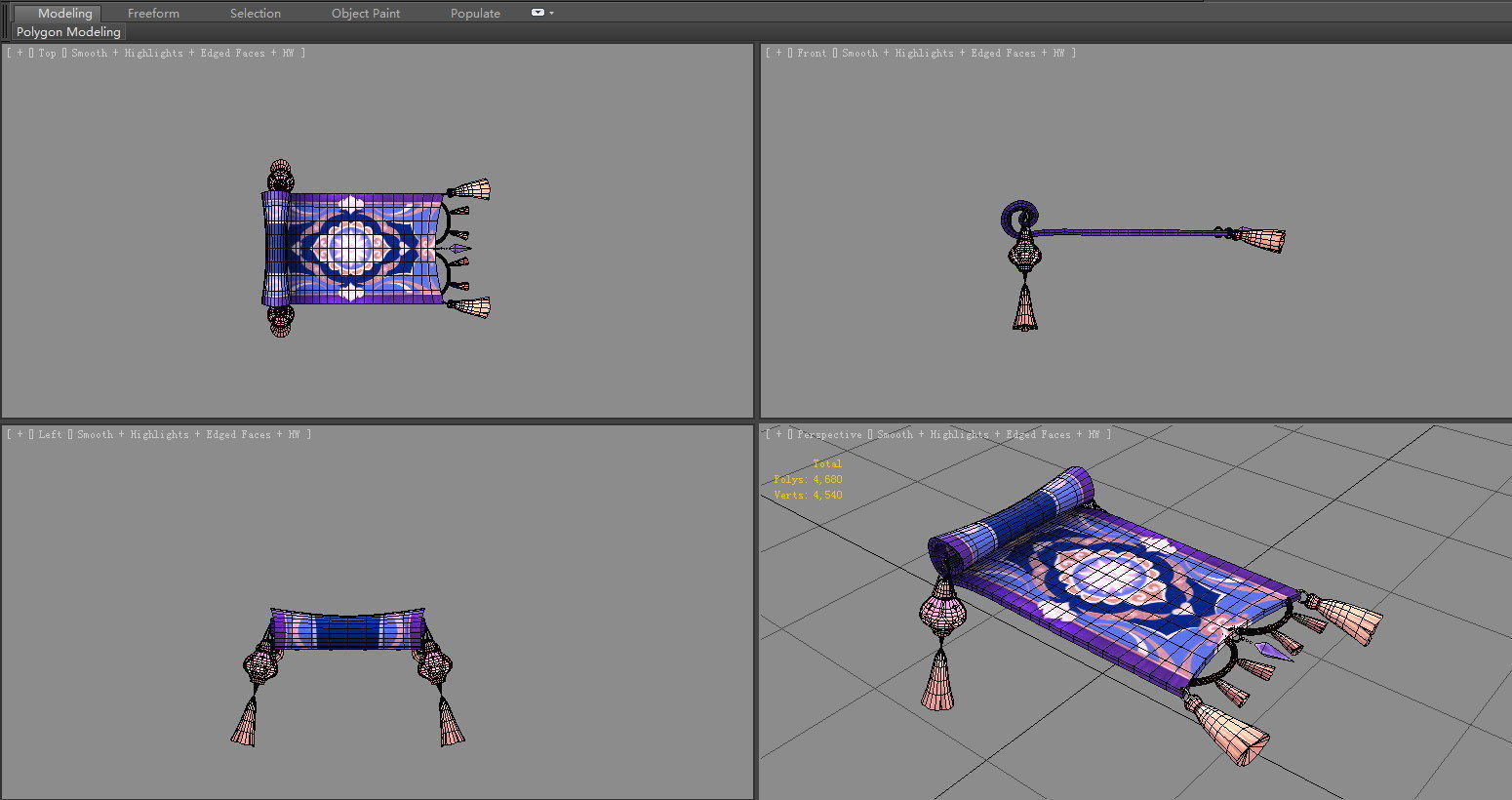 A magical flying carpet - Fairy tales Low-poly 3D model_4