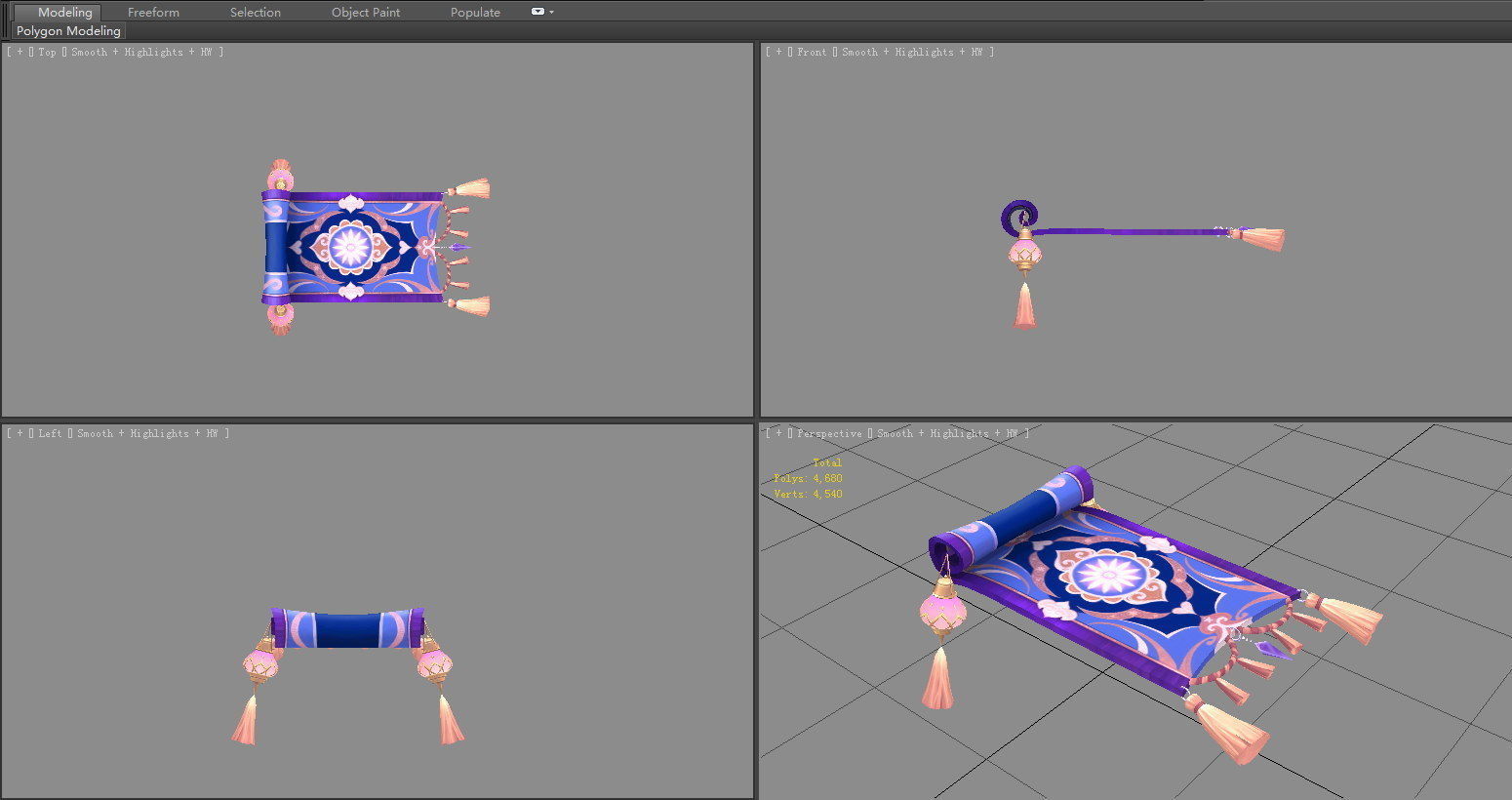 A magical flying carpet - Fairy tales Low-poly 3D model_3