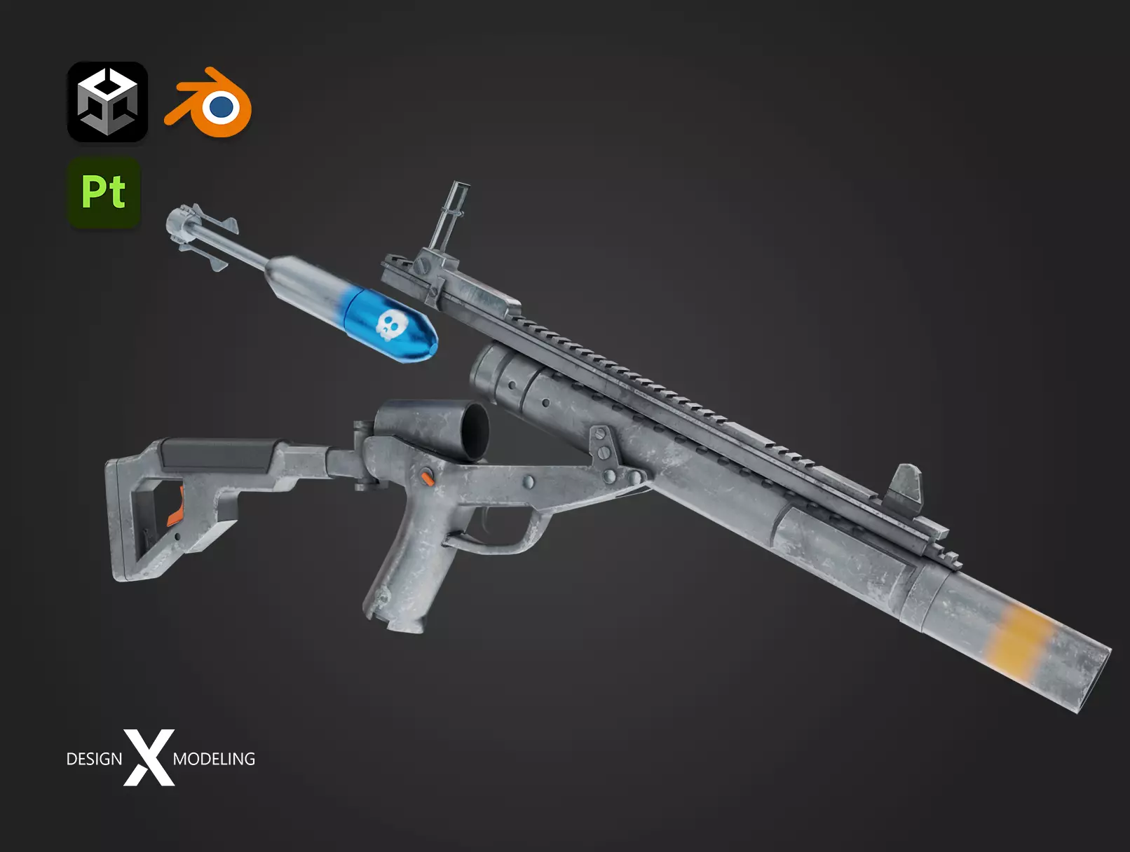 Submarine Granade Luncher Low-poly 3D model