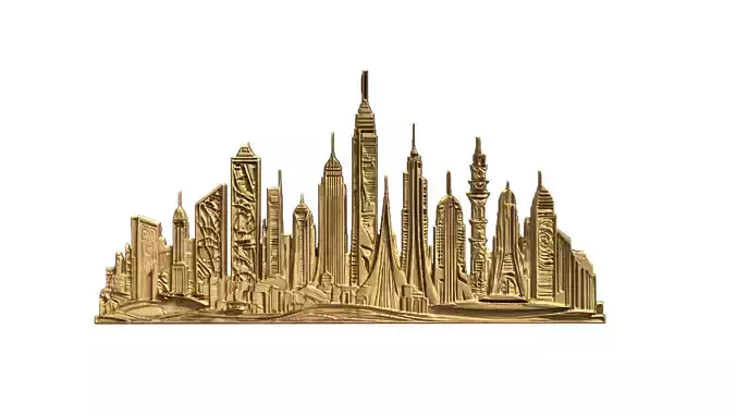 Futuristic Cityscape Relief wall panel decor set 01