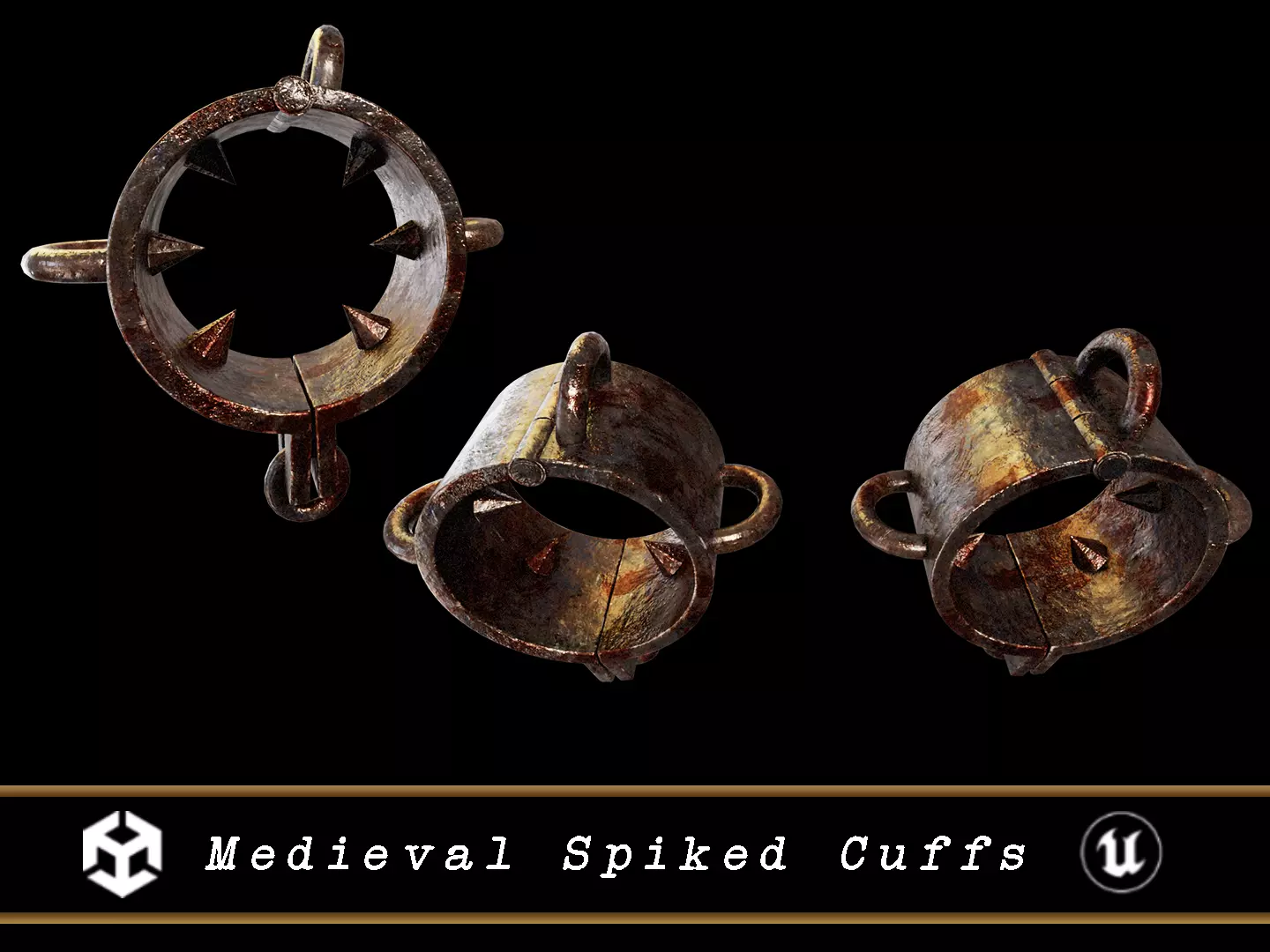 Medieval Spiked Cuffs Low-poly 3D model_0