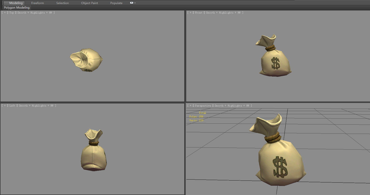 Cartoon money bag Low-poly 3D model_4