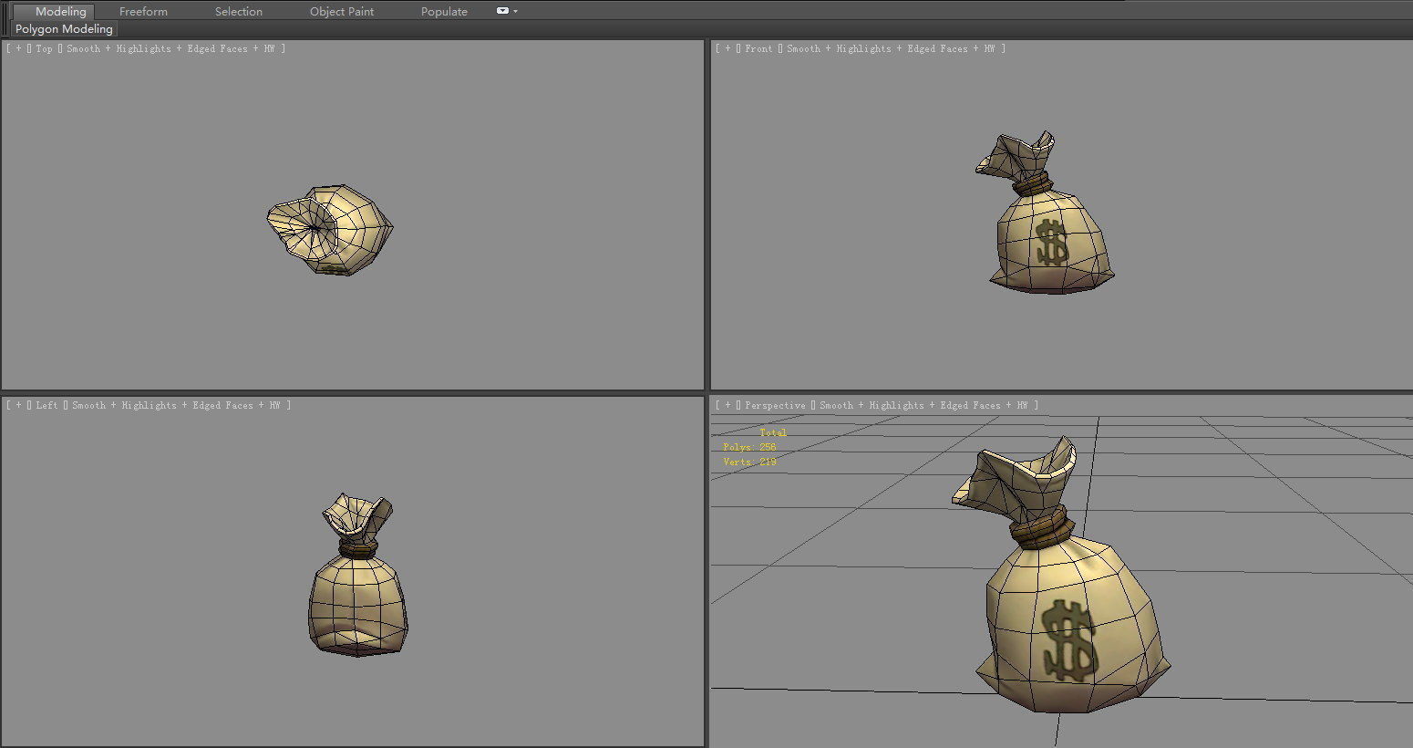 Cartoon money bag Low-poly 3D model_5