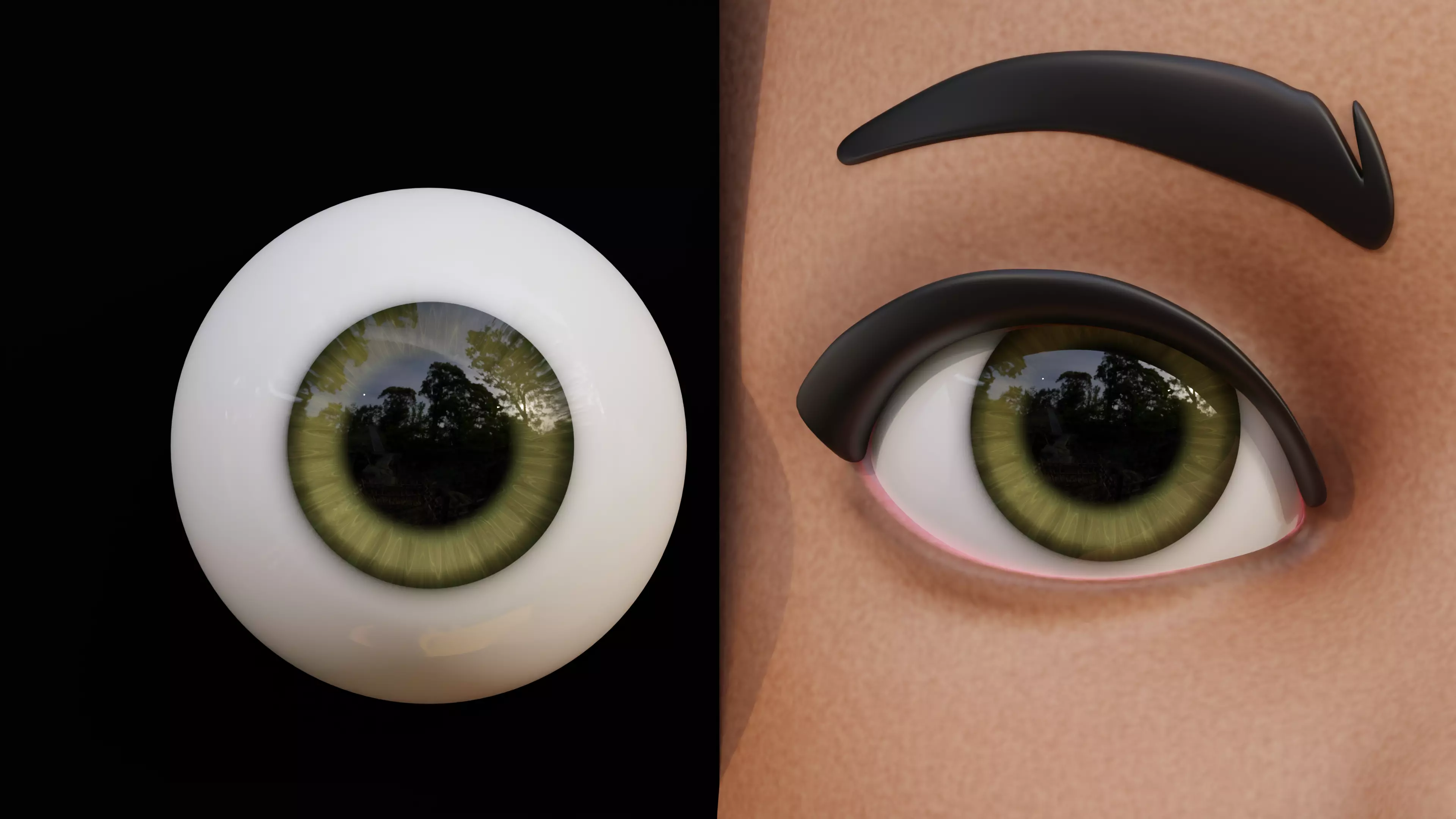 Green Disney-Style Cartoon Eyes Low-poly 3D model