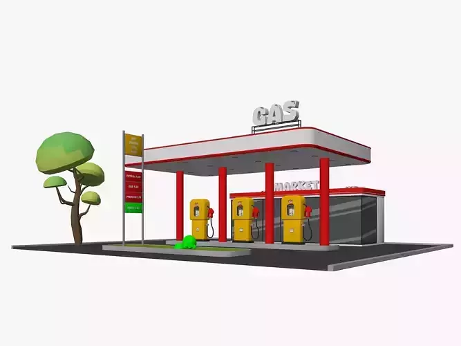 Cartoon Gas Station Low-poly 3D model