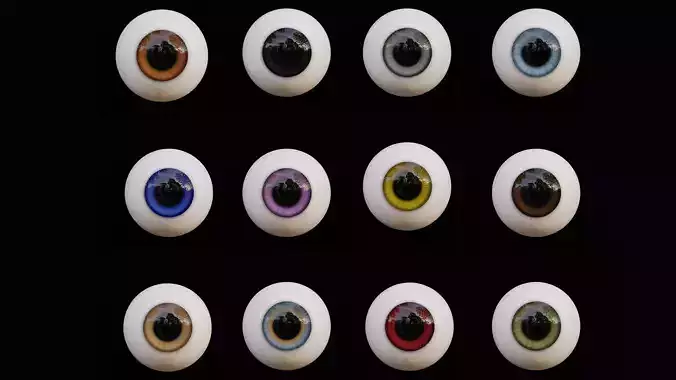 12 Colours Dinsey-Style Cartoon Eyes 3D Model Collection
