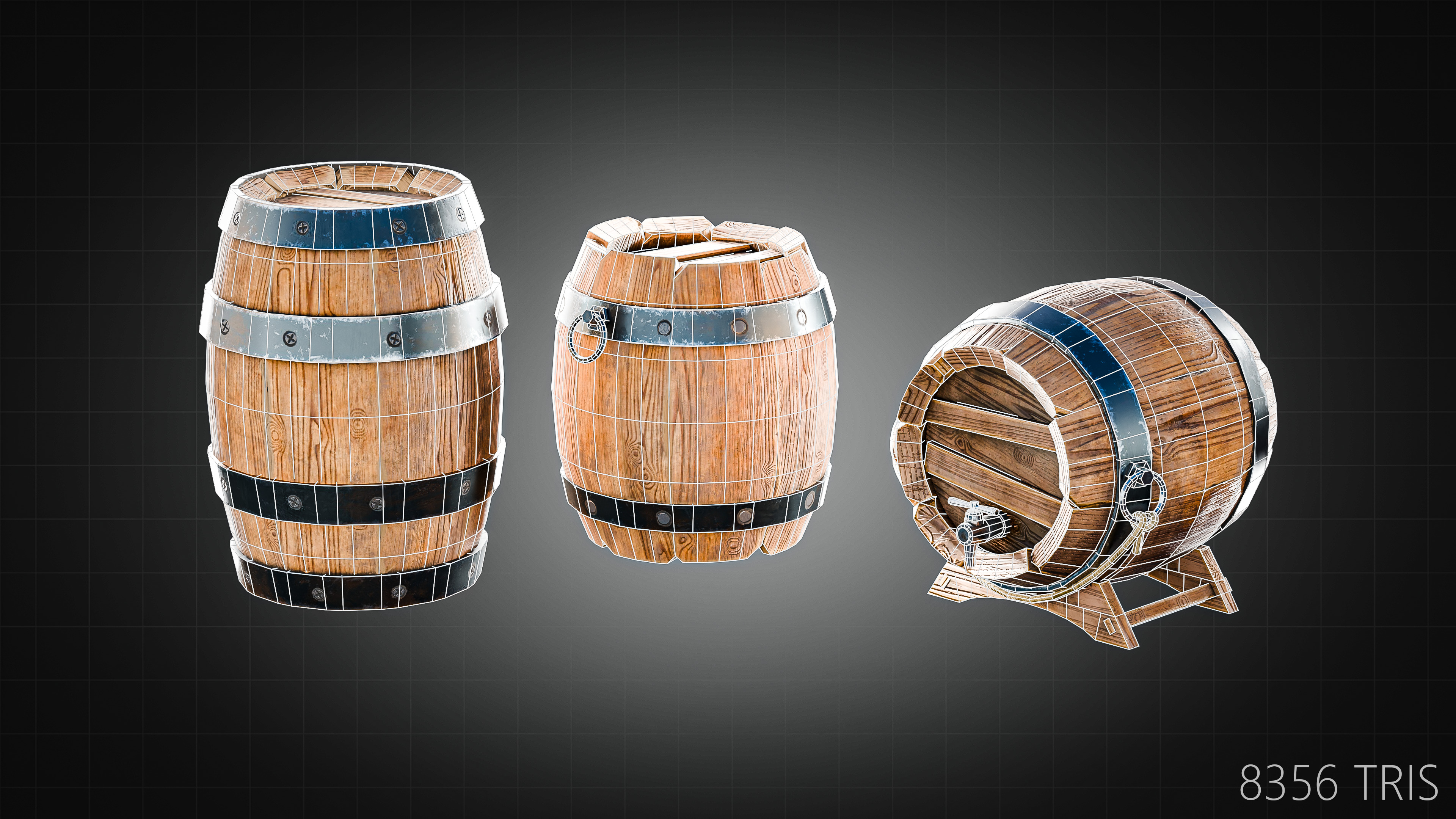 Wooden Barrels Pack Low-poly 3D model_2