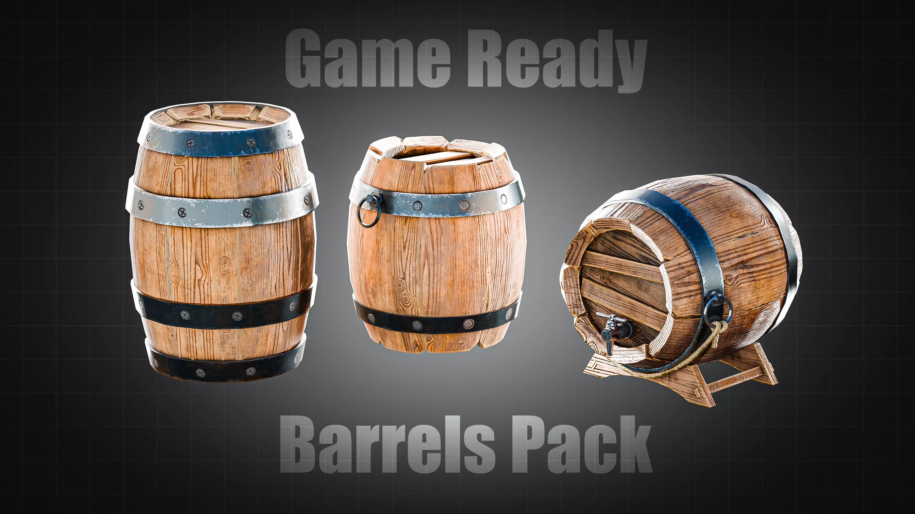 Wooden Barrels Pack Low-poly 3D model_0