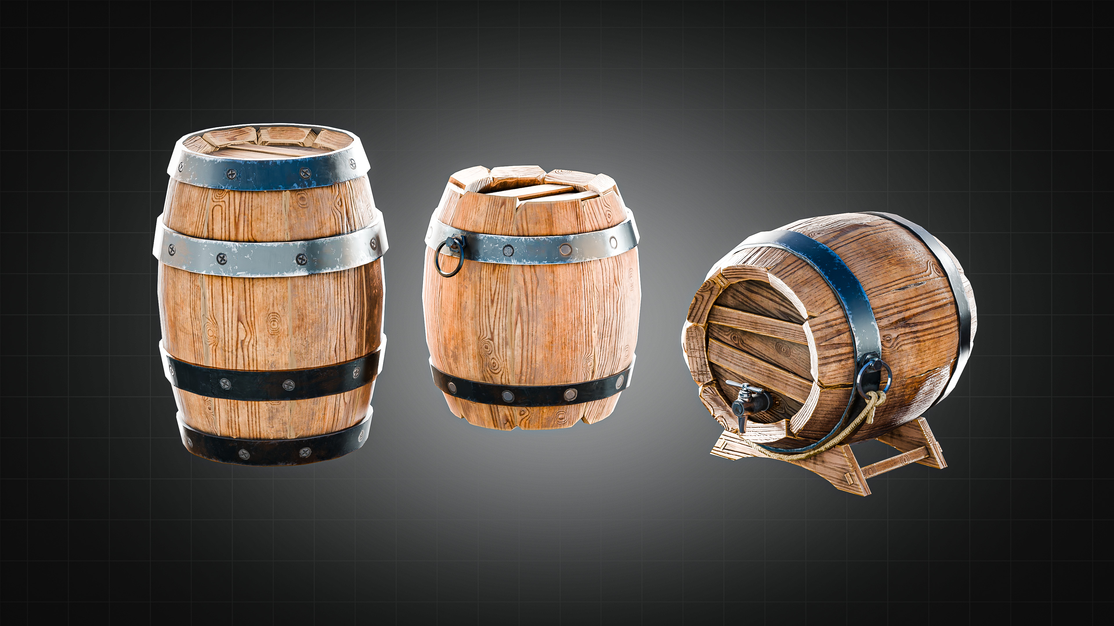 Wooden Barrels Pack Low-poly 3D model_1