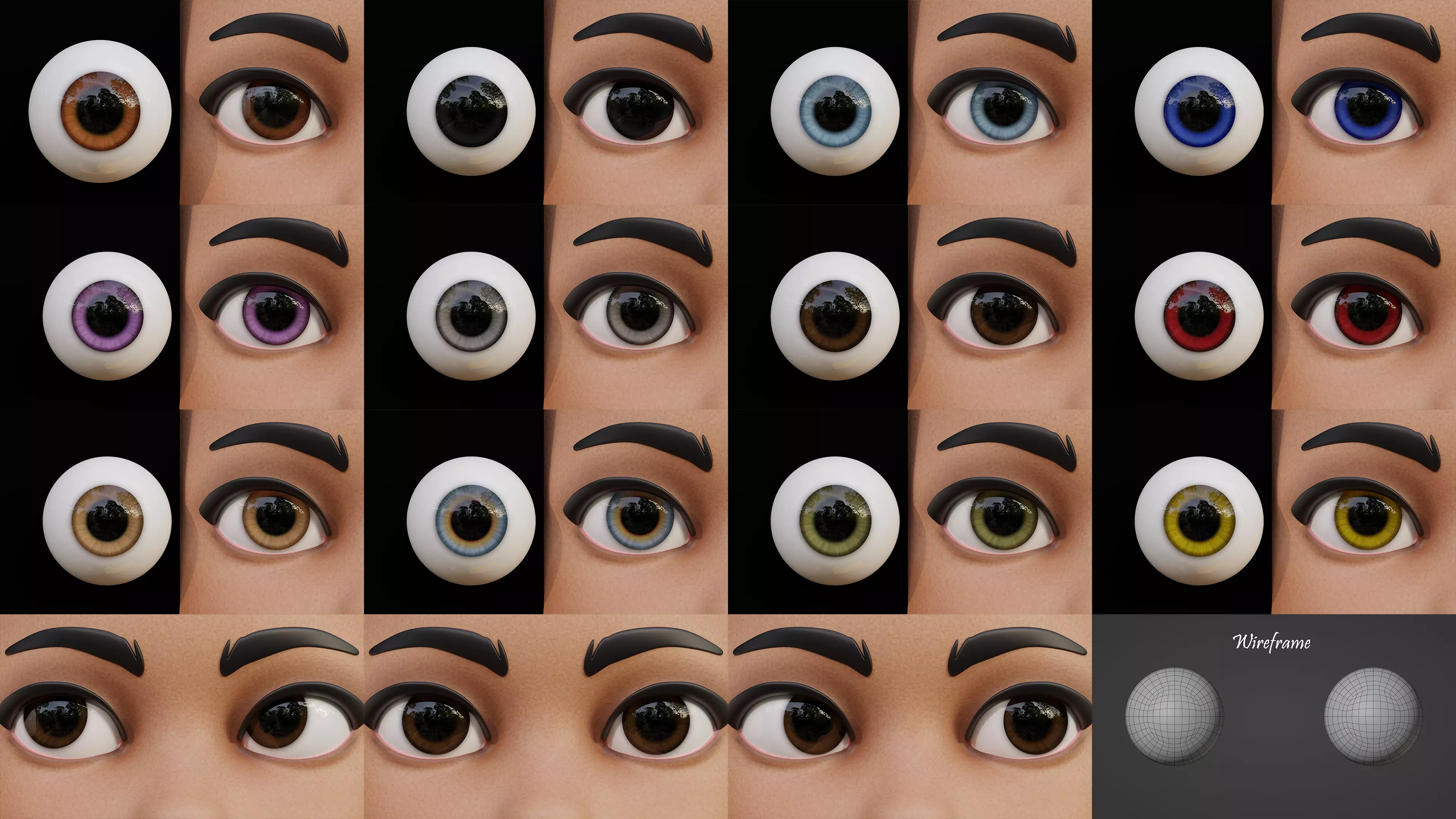 Disney-Style Cartoon Eye Pack - 12 Colours Low-poly 3D model_0