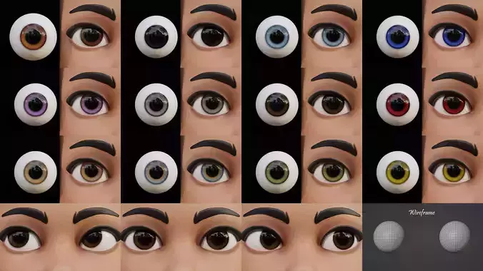 Disney-Style Cartoon Eye Pack - 12 Colours Low-poly 3D model